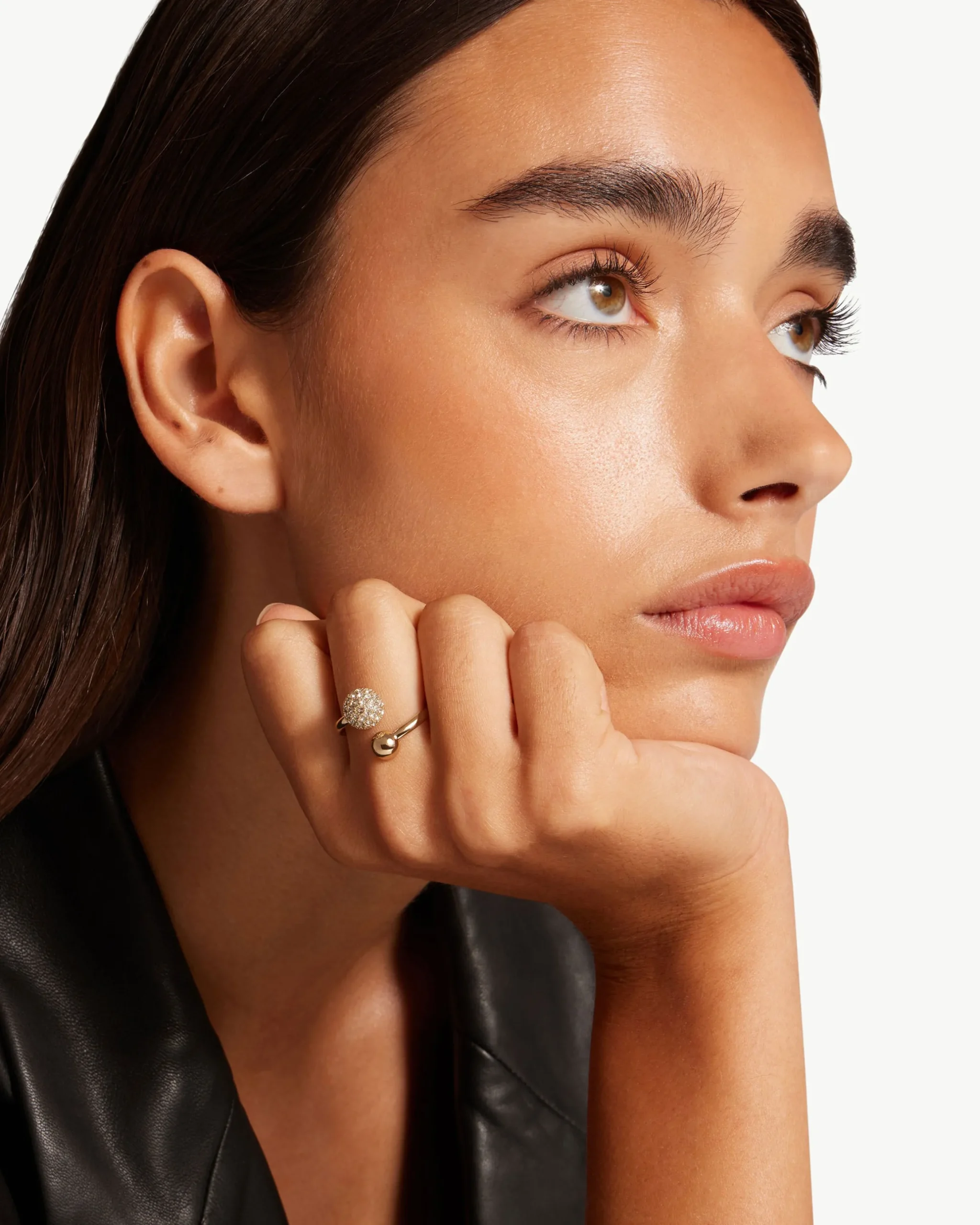 Crescent Crystal Ring - 22 Carat Gold Gilded